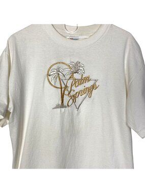 Vintage Palm Springs Graphic T Shirt Large White Gold Embroidered Palm Tree
